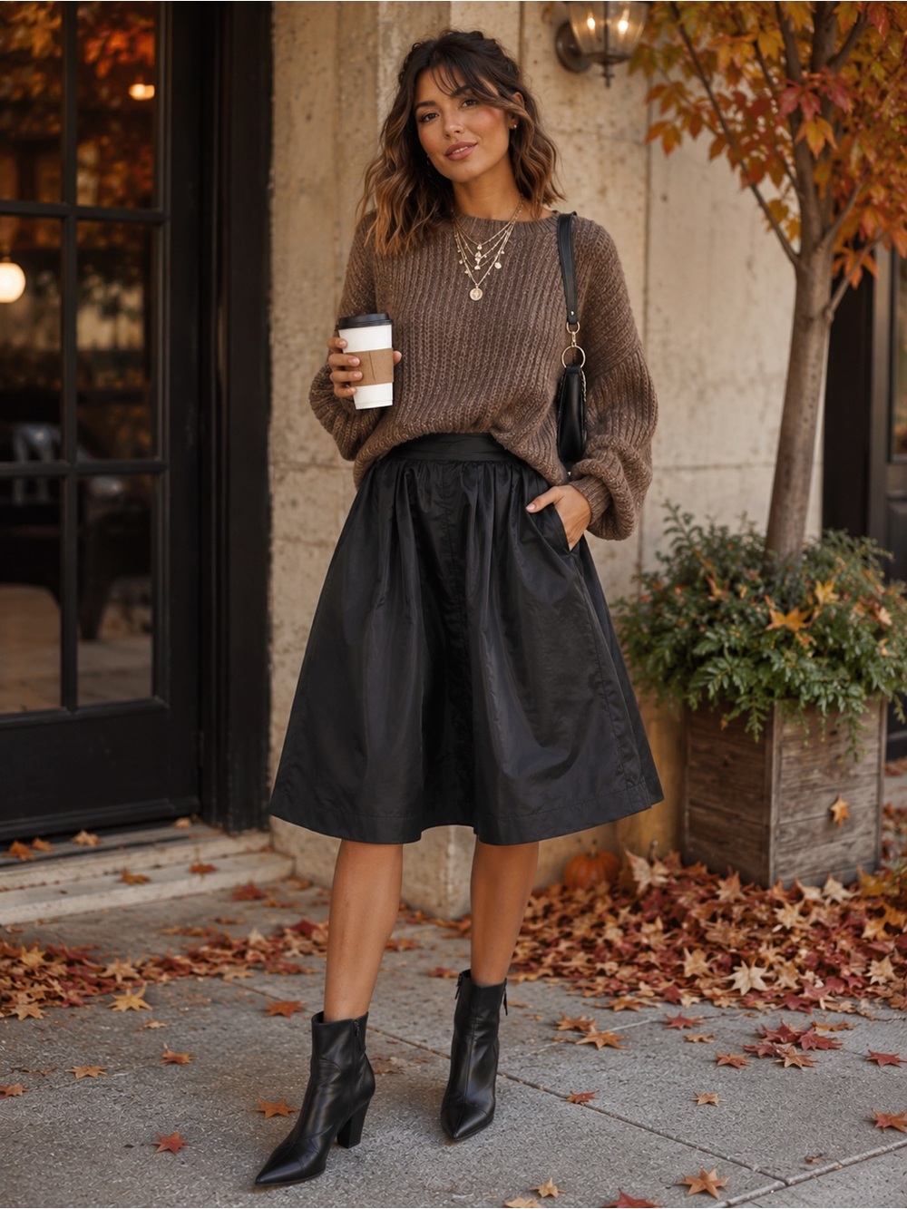 Women's Black A-Line Midi Skirt - 703